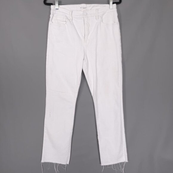 GOOD AMERICAN Women’s Straight Jeans White High Rise Raw‎ Hem GSRH046T Size 8/29 - Picture 1 of 15